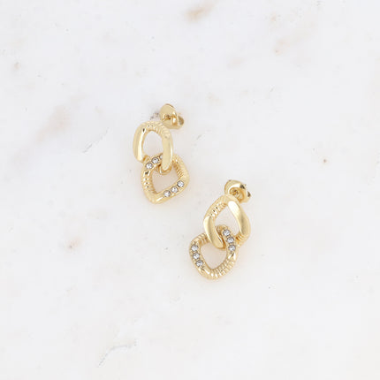Stud earrings - double diamond-shaped ring, smooth and grooved with zirconium oxides