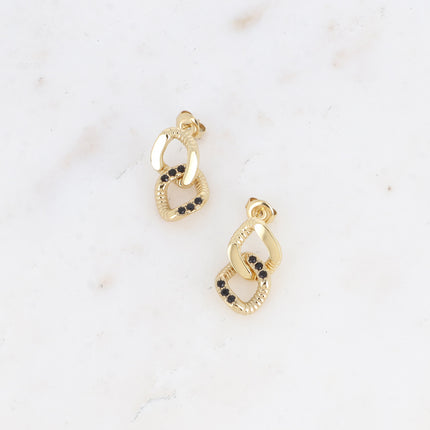 Stud earrings - double diamond-shaped ring, smooth and grooved with zirconium oxides