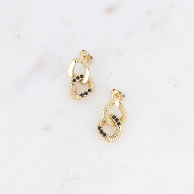 Stud earrings - double diamond-shaped ring, smooth and grooved with zirconium oxides