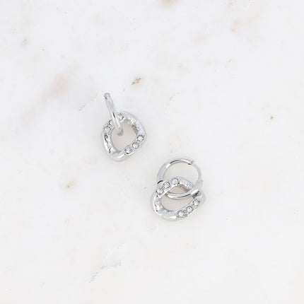 Mini créoles - anneau losange, lisse et strié avec oxydes de zirconium