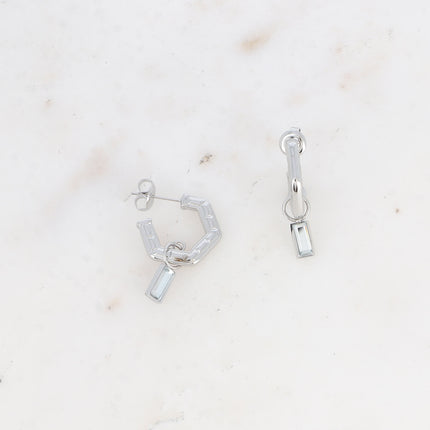 Créoles - strié avec cristal rectangulaire