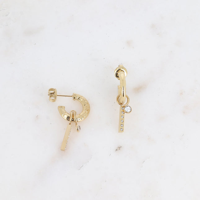 Hoop earrings - with round crystal and bar with zirconium oxides