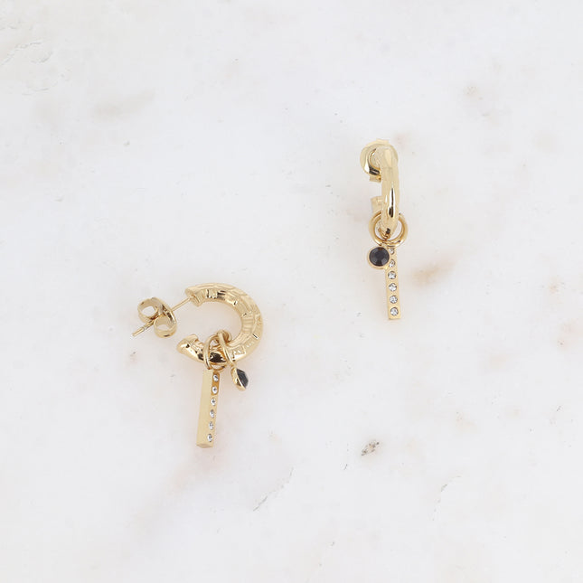 Hoop earrings - with round crystal and bar with zirconium oxides