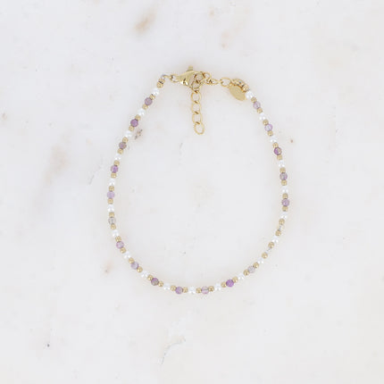 Bracelet Vudika - pierres naturelles et perles de résine blanche
