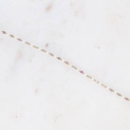 Bracelet Vudika - pierres naturelles et perles de résine blanche