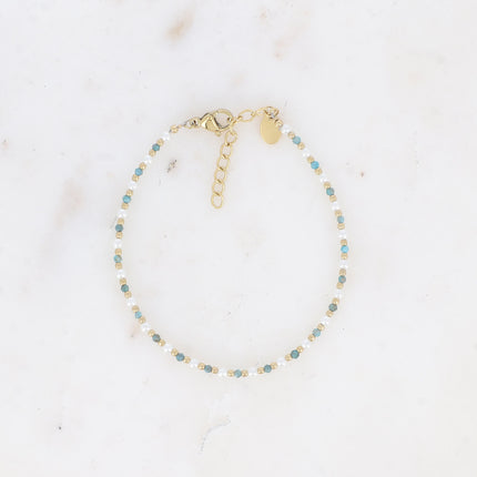 Bracelet Vudika - pierres naturelles et perles de résine blanche