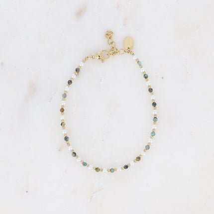 Bracelet Vudika - pierres naturelles et perles de résine blanche