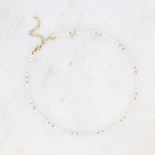 Collier Harmonie - ras de cou, pierres naturelles et perles de résine blanche