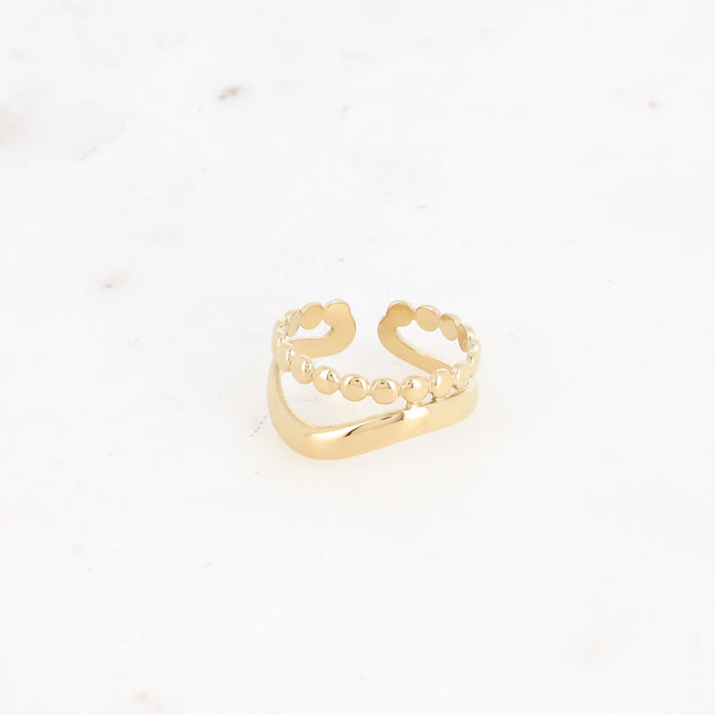 Bague - 2 rangs, effet perlé et ondulé sur le côté