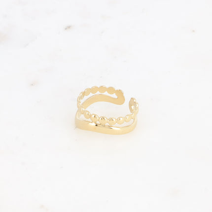 Bague - 2 rangs, effet perlé et ondulé sur le côté