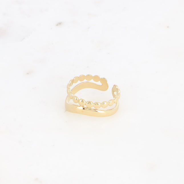 Bague - 2 rangs, effet perlé et ondulé sur le côté