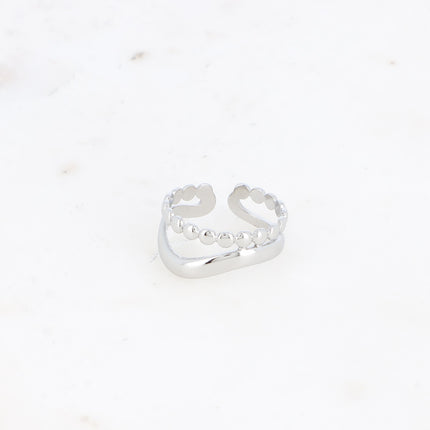 Bague - 2 rangs, effet perlé et ondulé sur le côté