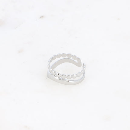 Bague - 2 rangs, effet perlé et ondulé sur le côté