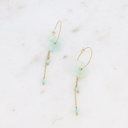 Joannie Creole earrings - natural stone flower and dangling chains with natural stone