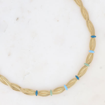 Collier - maille miroir effet entrelacé par des anneaux en émail