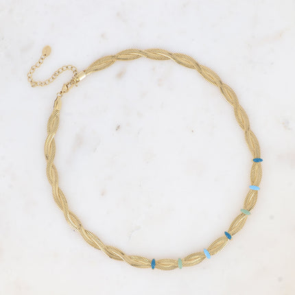 Collier - maille miroir effet entrelacé par des anneaux en émail