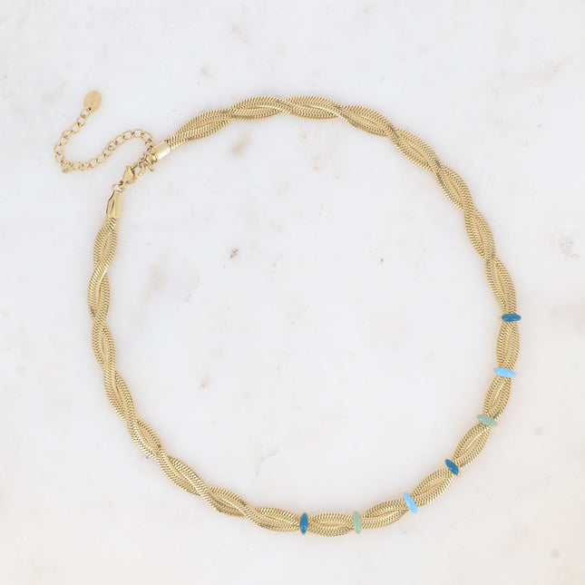 Necklace - mirror mesh with an interlaced effect created by enamel rings