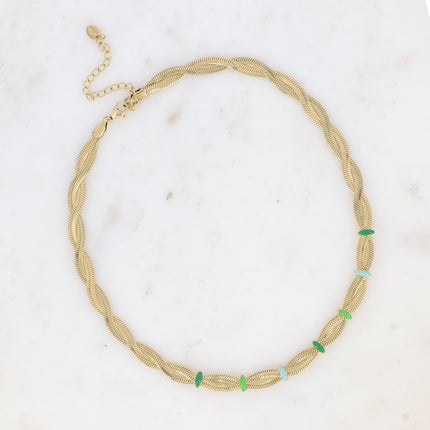 Collier - maille miroir effet entrelacé par des anneaux en émail