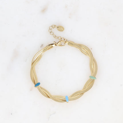 Bracelet - maille miroir effet entrelacé par des anneaux en émail