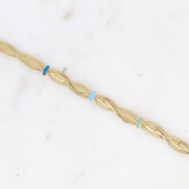 Bracelet - mirror mesh with an interlaced effect created by enamel rings