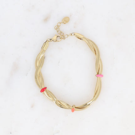 Bracelet - maille miroir effet entrelacé par des anneaux en émail