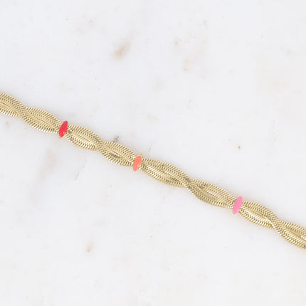 Bracelet - maille miroir effet entrelacé par des anneaux en émail