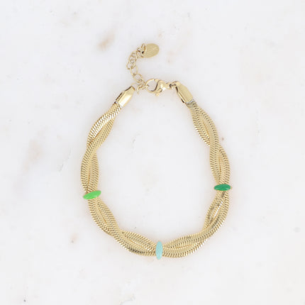 Bracelet - maille miroir effet entrelacé par des anneaux en émail