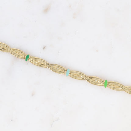 Bracelet - maille miroir effet entrelacé par des anneaux en émail