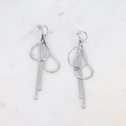 Dangling earrings - round ring and dangling mirror links