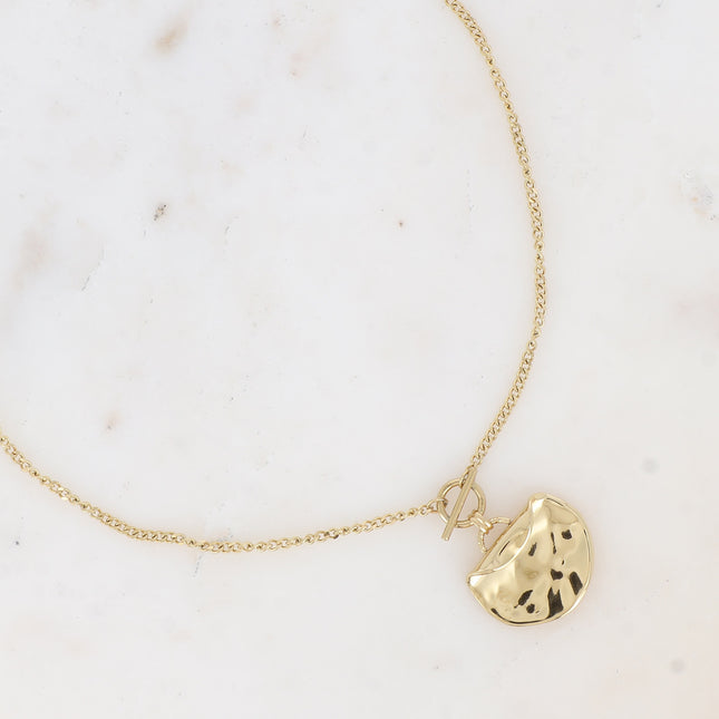 Necklace - ring and bar pendant, curved and hammered inset