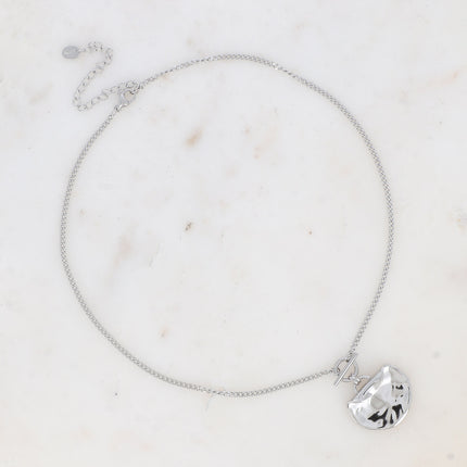 Collier - pendentif anneau et barre, empiècement recourbé et martelé