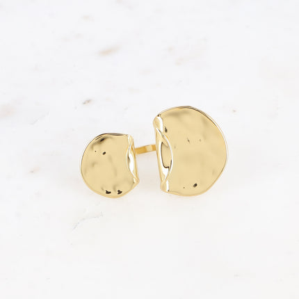 Bague - double pièce ronde recourbée et martelée