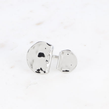 Bague - double pièce ronde recourbée et martelée