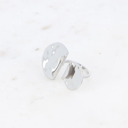 Bague - double pièce ronde recourbée et martelée