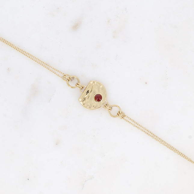 Bracelet - round, curved, hammered pendant with natural stone