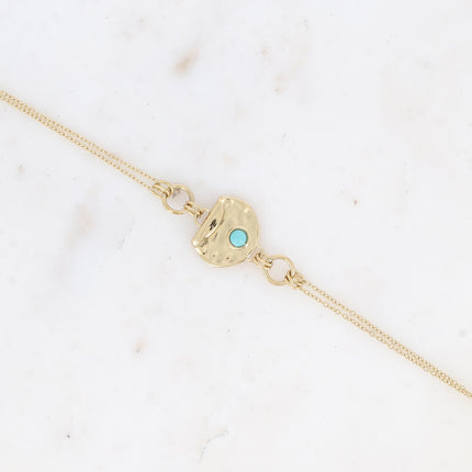 Bracelet - pendentif rond recourbé et martelé avec pierre naturelle