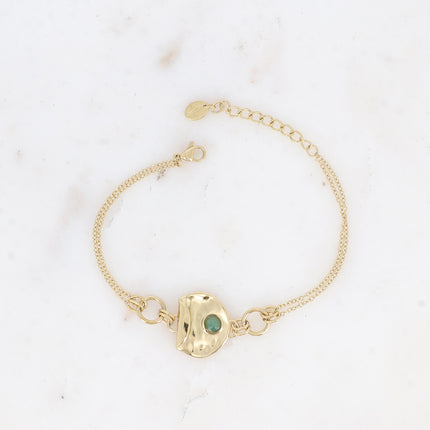 Bracelet - pendentif rond recourbé et martelé avec pierre naturelle