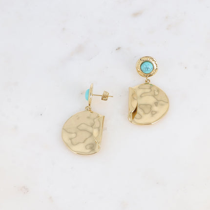 Dangle earrings - natural stone and round, hammered piece