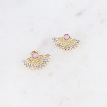 Stud earrings - geometric pattern, small crystals