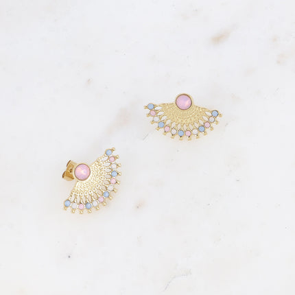 Stud earrings - geometric pattern, small crystals