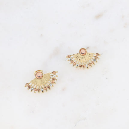 Stud earrings - geometric pattern, small crystals