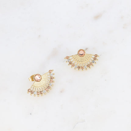Stud earrings - geometric pattern, small crystals
