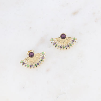 Stud earrings - geometric pattern, small crystals