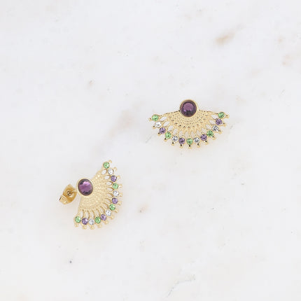 Stud earrings - geometric pattern, small crystals