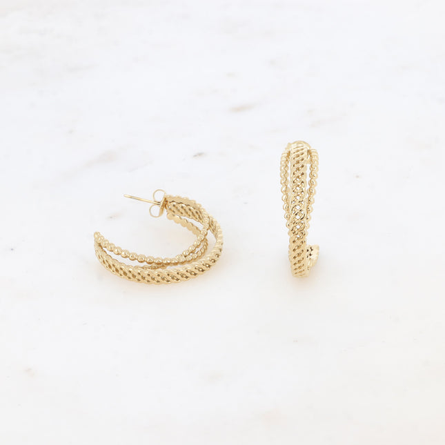 Hoop earrings - 3 rings, bubble and mesh effect