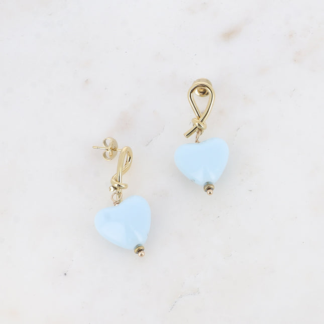 Carleeni drop earrings - knot and heart in acetate