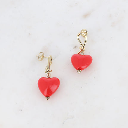 Carleeni drop earrings - knot and heart in acetate
