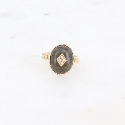 Bague Maayan - pierre naturelle ovale, losange avec oxydes de zirconium