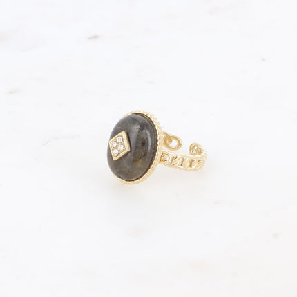 Bague Maayan - pierre naturelle ovale, losange avec oxydes de zirconium