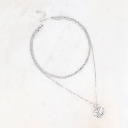Collier 3 rangs - maille miroir, forçat avec boules, gourmette fine, anneau et barre, pièce recourbée et martelée